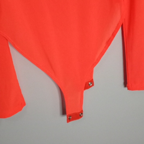 Forever 21 Orange Sheer Knit Bodysuit NWT PTP:14"-17" - Picture 5 of 7
